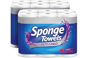 SpongeTowels UltraPRO Ultra Strong & Absorbent Paper Towel, Choose-A-Size Sheets, 2 Packs of 6 Giant Rolls = 18 Regular Rolls