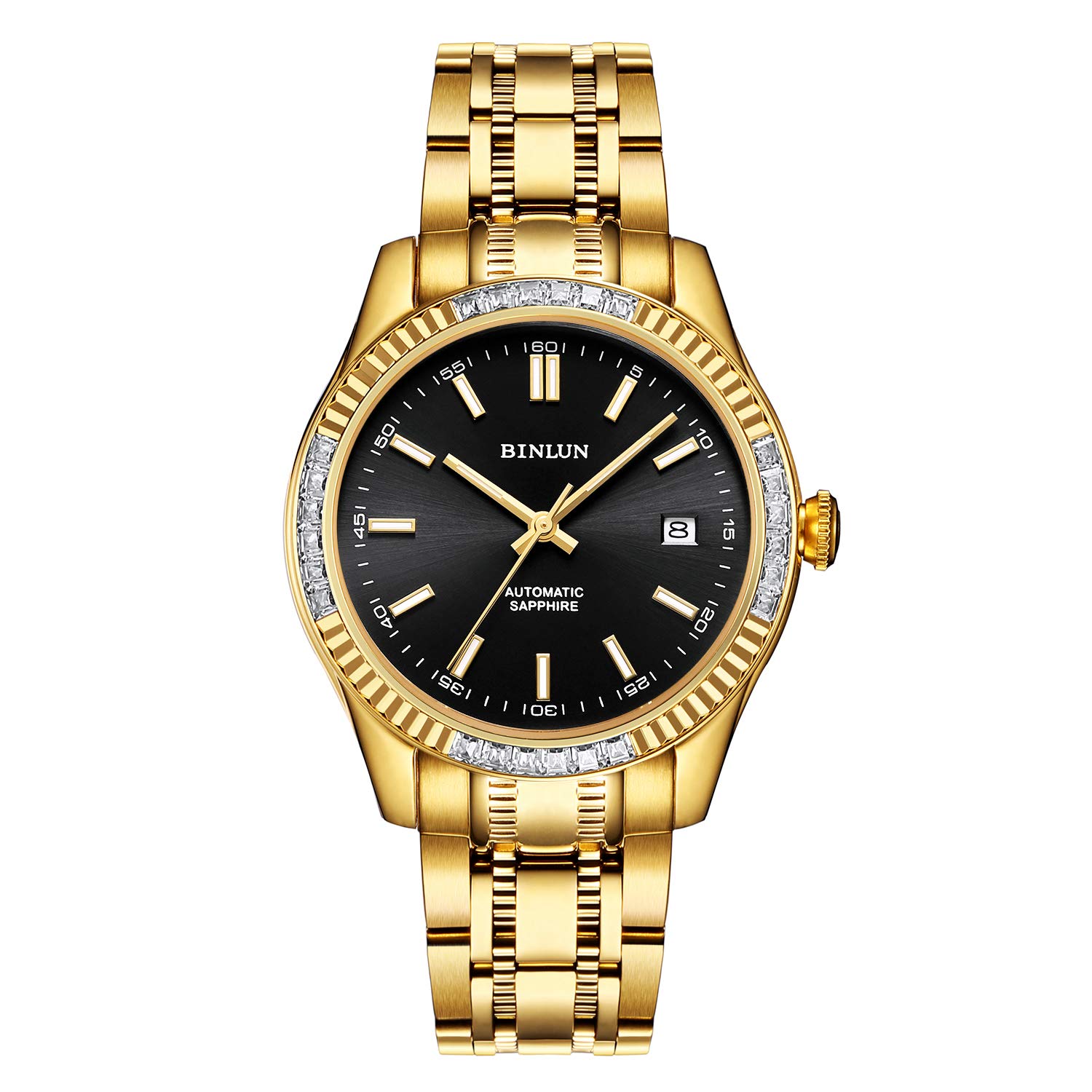 BINLUN Men's Wrist Watches Automatic Mechanical 18K Gold Plated Watch Waterproof Stainless Steel Wristwatch for Men