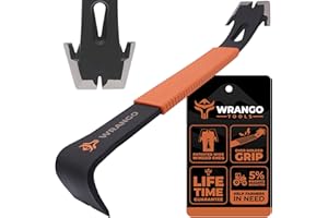 Wrango Tools 15" Flat Bar Pry Bar - Heavy Duty Crowbar with Nail Puller - High Carbon Steel with Soft Shock Absorbing Grip & Wide Winged Ends - Demolition Tools for Home Improvement & Construction