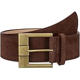 WOWOGO Women Wide Leather Belts for Dresses 1.9" Chunky Fashion Vintage Thick Suede Waist Belt with Brass Buckle