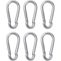 Carabiner 25 5pcs 1/4'' Stainless Steel Carabiner Clip Spring Snap Hook Link With Eyelet 250lb Load 2 3 8 Inch Length Carabiner Clips Heavy Duty