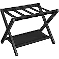 SONGMICS Luggage Rack, Folding Suitcase Stand with Storage Shelf, for Guest Room, Hotel, Bedroom, Heavy-Duty, Holds up to 131 lb, Classic Black URLR007B01