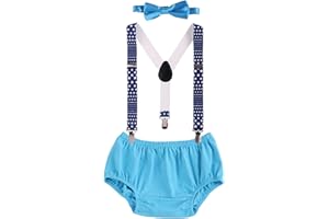 IBTOM CASTLE Baby Boys Cake Smash Outfit First Birthday Bloomers Bowtie Suspenders Clothes set