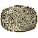 KDG Western Cowboy Belt Buckles Antique Copper Large Custom Belt Buckles Engraved Floral with Rope Edge Novelty Buckles