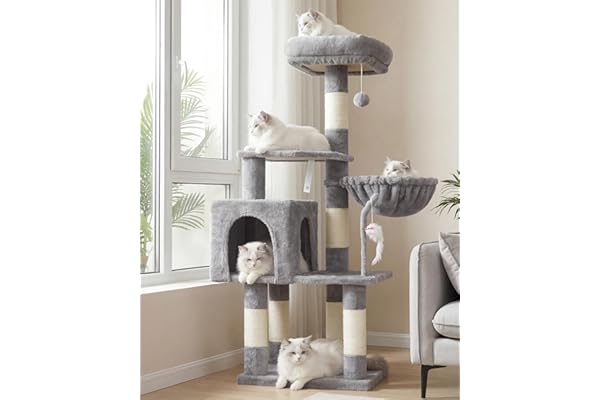 Heybly Cat Tree with Toy, Cat Tower condo for Indoor Cats, Cat House with Padded Plush Perch, Cozy Hammock and Sisal Scratchi
