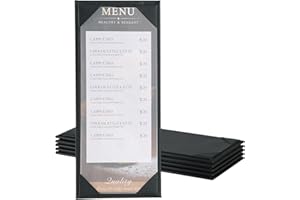 AMGSH 6 Pack 1 View Menu Holder Menu Covers 4.25" x 11" | Black Leather Menu Sleeves Book Style for Restaurant Coffee Bars Wine List