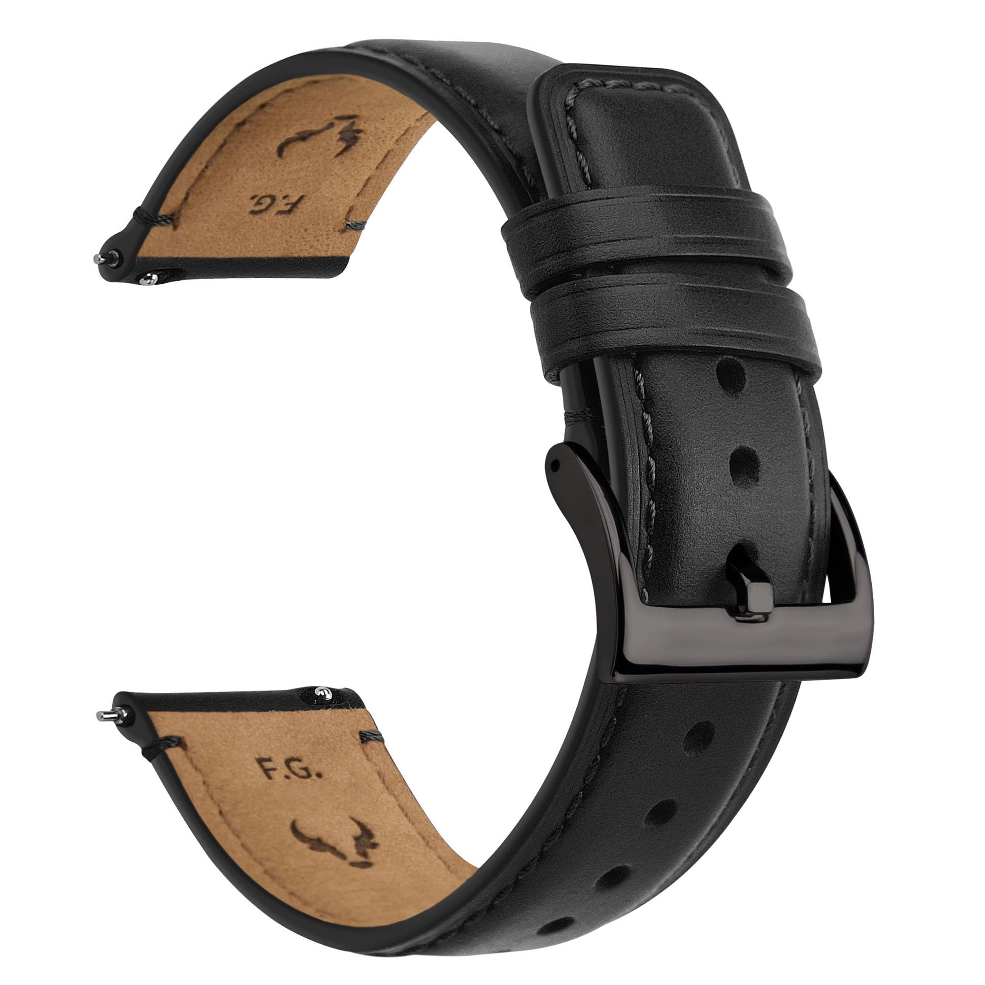 Fullmosa Leather Watch Strap 20mm Quick Release Leather Watch Band，Replacement Straps for Men/Women，Black+smoky Grey Hardware