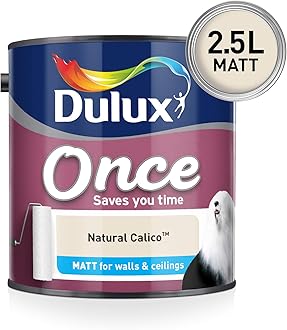 Dulux5190851 Once Matt Emulsion Paint For Walls And Ceilings - Natural Calico 2. 5 Litres