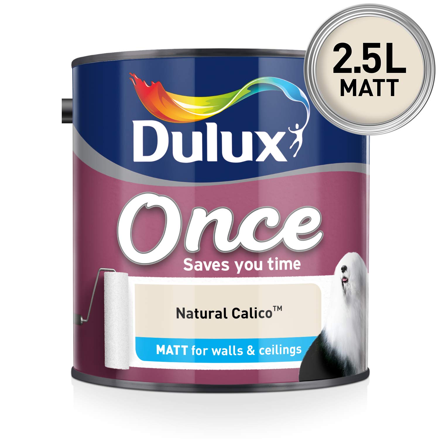 Dulux5190851 Once Matt Emulsion Paint For Walls And Ceilings - Natural Calico 2. 5 Litres