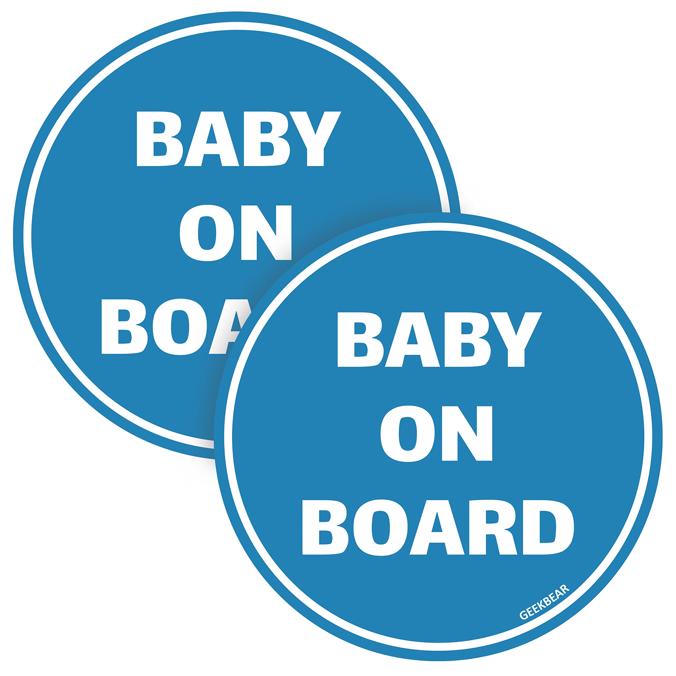 GEEKBEAR Baby On Board Sticker for Cars - Blue 2 Pack - No Magnet or Suction Cup - Cute & Funny Baby in Car Sticker Decal
