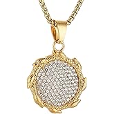 AsAlways Iced Out Necklace for Men Stainless Steel Hip Hop Cubic Zirconia Round Pendant Jewelry Gift