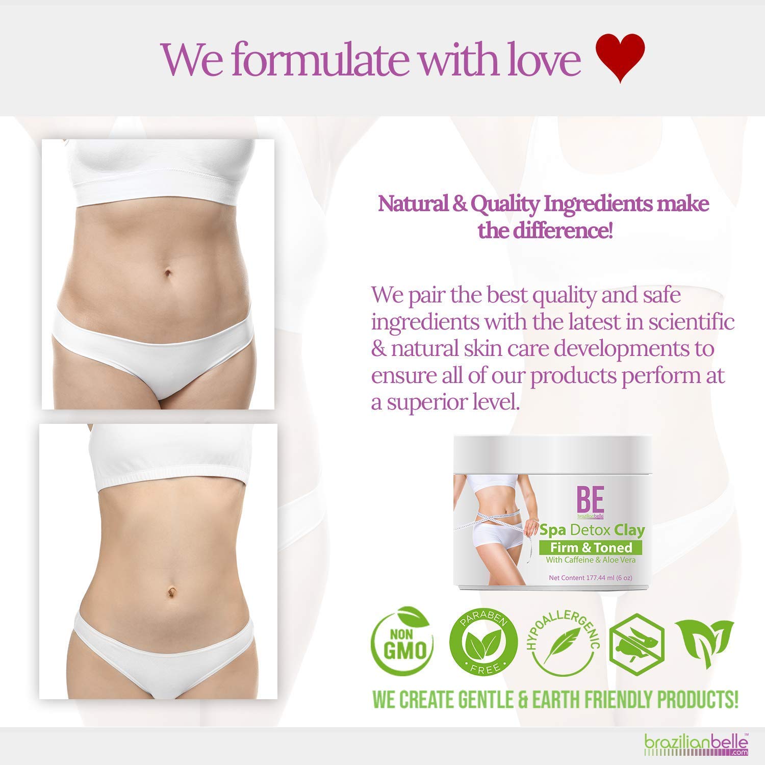 Brazilian Spa Detox Body Clay for Inch Loss Body Wraps, Detox and Cleanse -Rejuvenate and Improves Skin Texture- All Natural Ingredients - 6 oz : Beauty