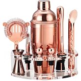 Bartender Kit Cocktail Shaker Set, Stainless Steel Cocktail Kit with 12 Piece Bar Accessories, 25oz Shaker Bar Set Drink Mixer Set with Stand Jigger Strainer Spoon Muddler for Cocktails (Rose Gold)