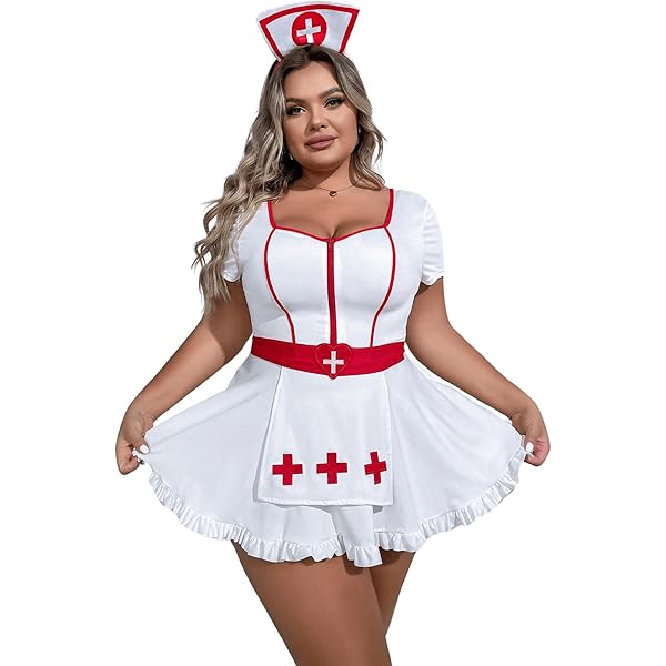 plus size sexy nurse lingerie Happy woman smiling on bed