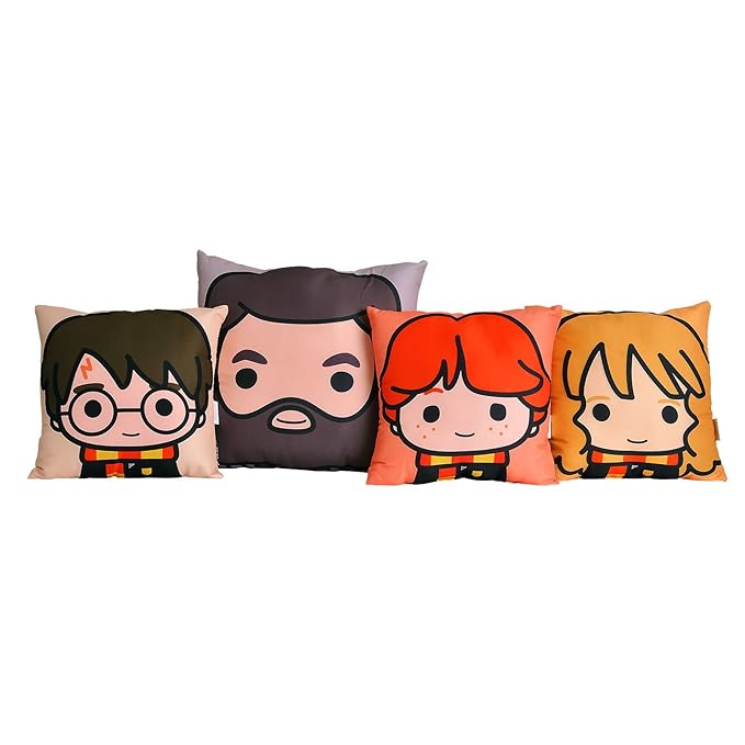 Harry Potter Kissen Set 4-tlg Harry Hermine Ron Hagrid Chibi Style von Elbenwald 30x30cm und 40x40cm