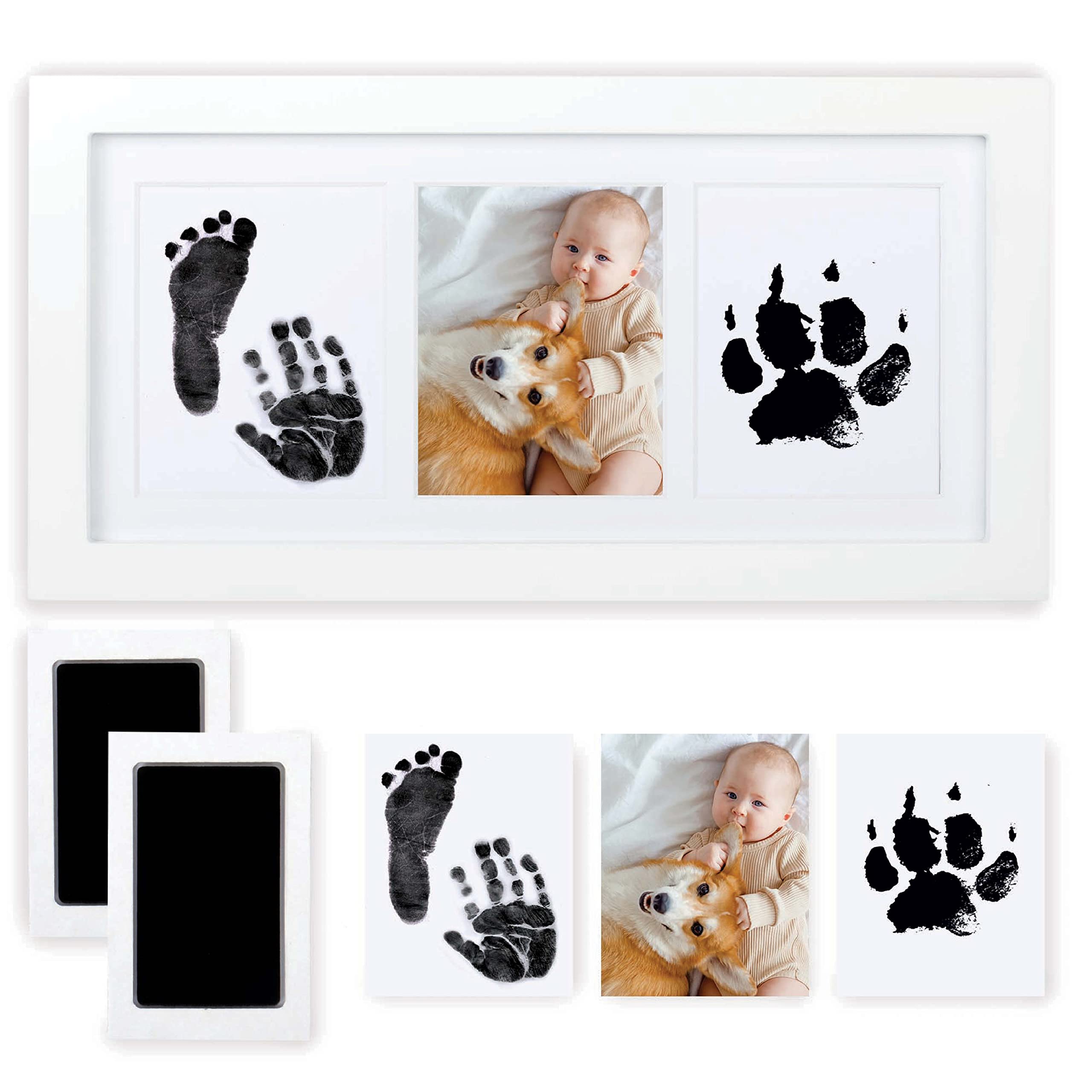 HEFTMAN Baby Hand and Footprint Kit - 100% Safe Mess Free Baby Handprint Kit for Newborn Boys/Girls - Photo Frame, 2x Clean-Touch Ink Pads, 4x Imprint Cards - Memorable Keepsake