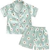 fyclemt Toddler Baby Girl Silk Pajamas Set Daisy Floral Short Sleeve Button Down Shirt Shorts Summer Satin Sleepwear Cute Pjs