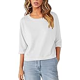 Fanway&EC Women's Casual Summer Tops 3/4 Sleeve Crew Neck T Shirts Loose Fit Tunic Blouses Tee