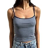 Women Y2K Stripe Print Camisole Preppy Spaghetti Strap Scoop Neck Tank Tops Aesthetic Sleeveless Crop Tops