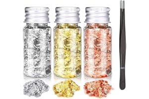 dshyuauoci 3Pcs Edible Gold Flakes with a Tweezers, Edible Gold Leaf Sheets for Art Gold Cake Decorations Perfect for Decorating Cakes Wine Desserts Chocolate Sushi