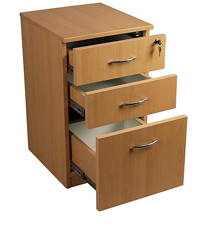 Treo Furniture Wooden 3 Chest Drawer With Key Lock Pedestal