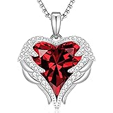 CDE Valentines Day Gifts for Women Angel Wings Necklace for Women with Birthstone, Love Heart Silver Tone/Gold Tone Pendant, Ideal Anniversary or Birthday Jewelry Gifts for Wife Girlfriend Her