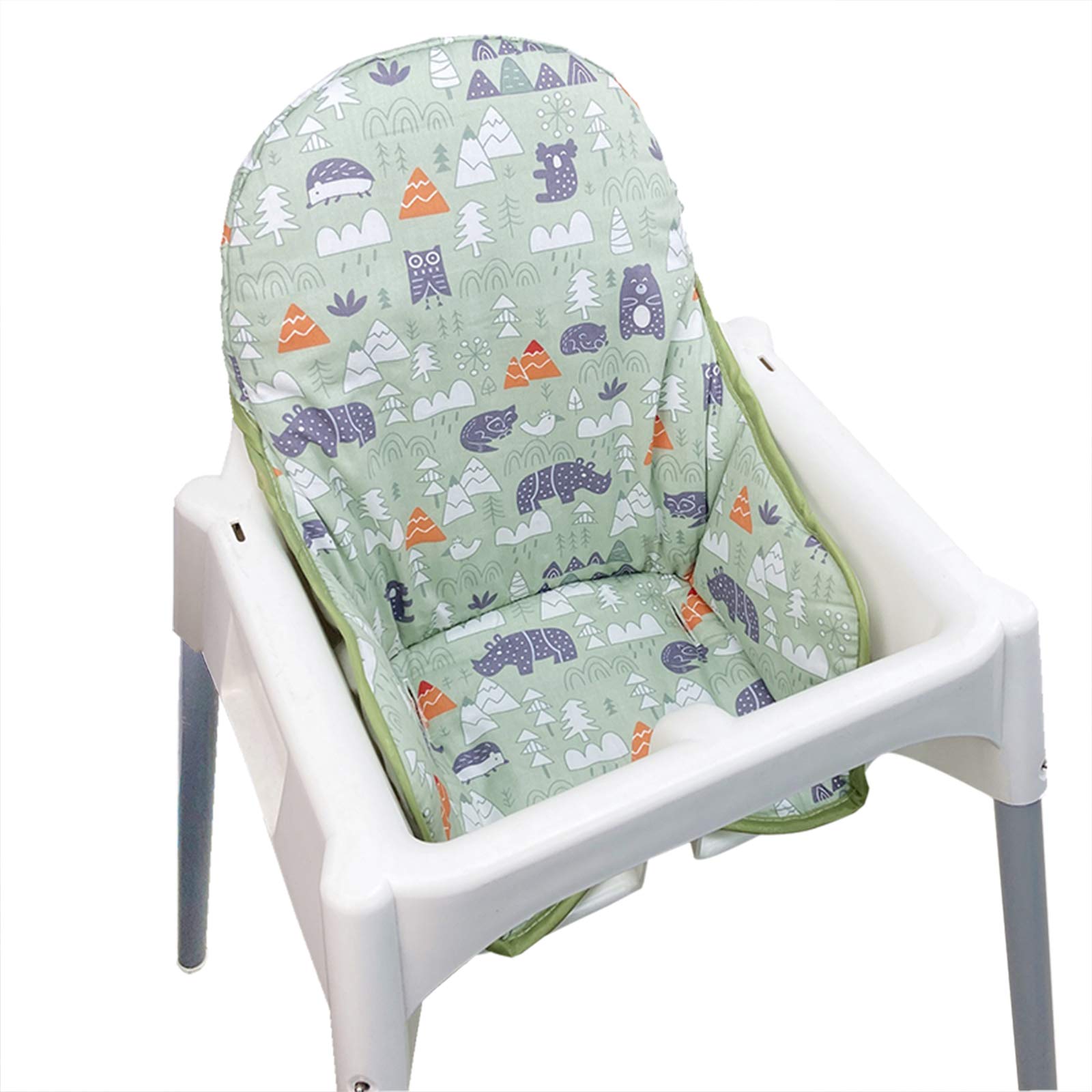 ZARPMA Cotton Seat Covers Compatible for Ikea Antilop Highchair, Cotton Surface and Padded, Forest Pattern Foldable Baby Highchair Cover for Antilop Child Chair Cushion (Green Forest)