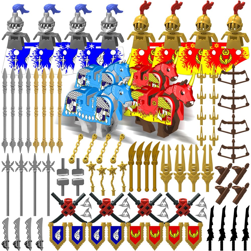 Nicolababe Weapon Pack for Knight Minifigures Weapons Set Accessories Kit Include Helmets Armor Shield Cloaks Barding Horses Compatible with Major Brands (Medieval Weapon)