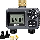 Kryso 2-Zone Sprinkler Timer with Brass Inlet & Outlet – Programmable Garden Hose Water Timer with Rain Delay, Manual & Automatic Irrigation Controller for Yard, Lawn & Outdoor Watering
