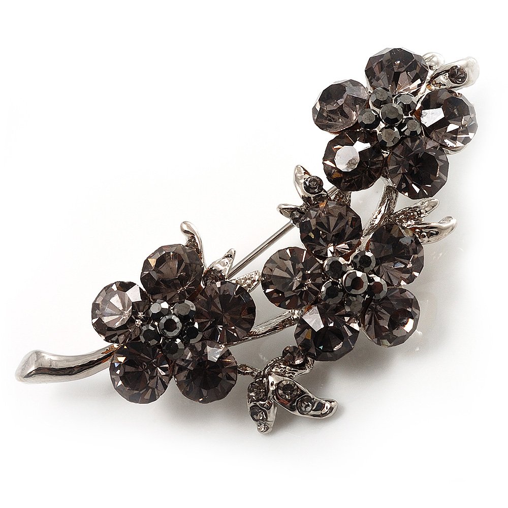 Diamante Floral Brooch (Silver&Dim Grey)