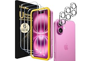 ivoler 3+3 Pack Tempered Glass for iPhone 16 Screen Protector 6.1'' [3 Pack] with [3 Pack] Camera Lens Protector with [Alignm