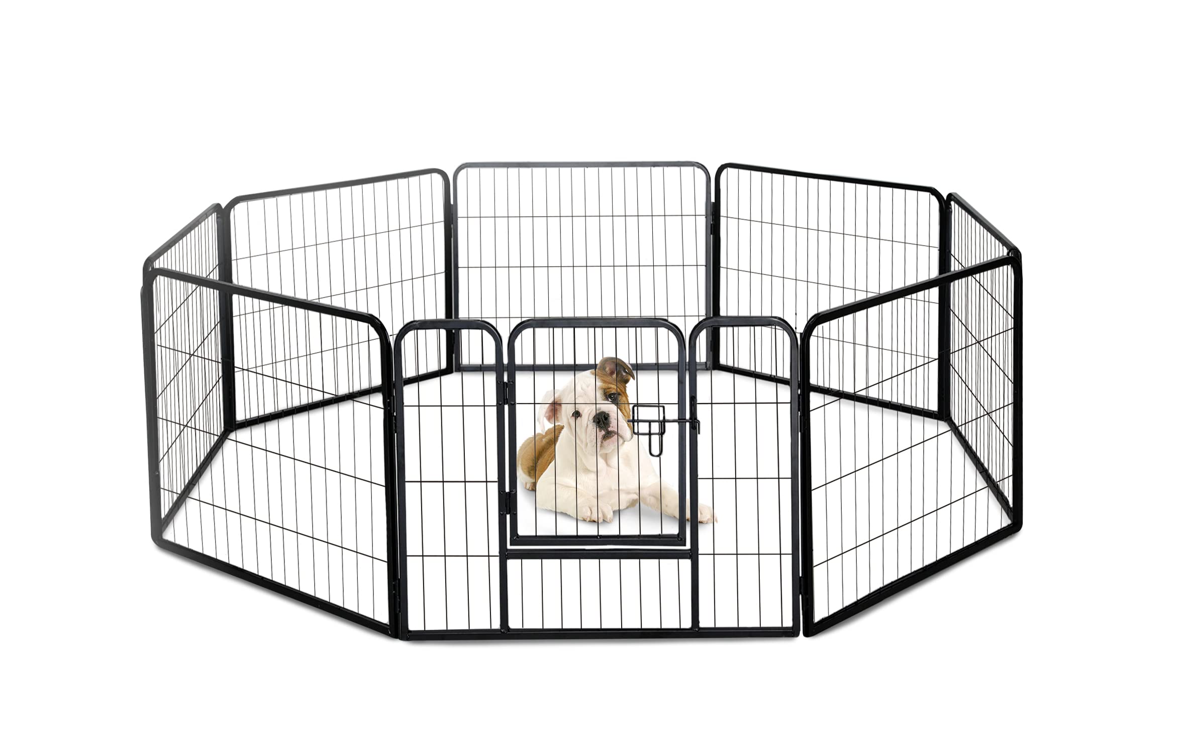 FurDreams Adjustable Shape Dog Play Pen - 8 Metal Panel Heavy Duty Foldable & Portable Pet Pen, Safe & Secure Cage for Dogs, Puppies, Cats, Rabbits. Ideal for Indoor & Outdoor (24" Wide, 31" Height)