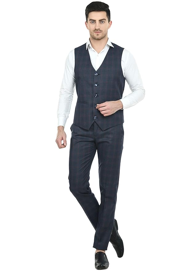 Buy Trulyfeb Stylish Waistcoat & Trouser Set for Mens Blue Check 42 at