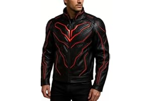 Men’s Black Futuristic Leather Jacket with Red Accent - Motorcycle Fashion & Cosplay Costume Jackets for Men
