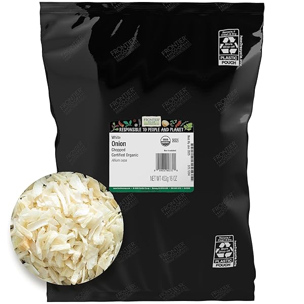 FRONTIER ORGANIC CHOPPED ONION, 1 POUND, DRIED & CHOPPED SWEET ORGANIC WHITE ONION, KOSHER, SUSTAINABLY GROWN