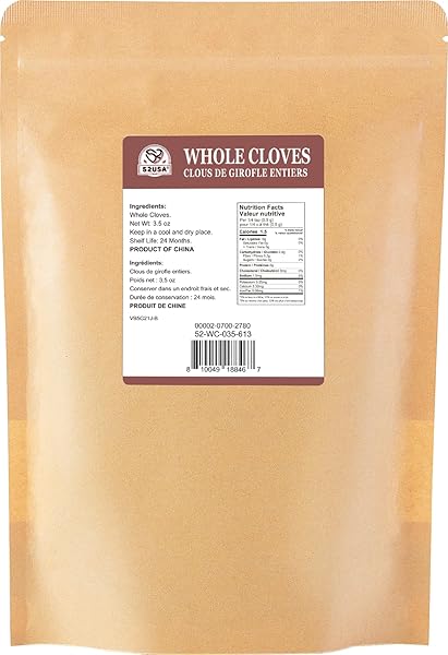 52USA CLOVES WHOLE 3.5 OZ (PACK OF 1), GREAT FOR FOOD, TEA, BAKING AND MEATS, ALL NATURAL | NON GMO | KOSHER | VEGAN | GLUTEN FREE