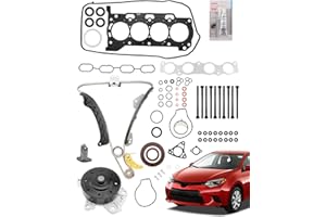 GLEDEWEN Head Gasket Set 1.8 L, Compatible with 2009-2016 Toyota Corolla, 2008-2014 Toyota Scion xD, 2009-2014 Toyota Matrix, w/Water Pump, Cylinder Head Bolts, MLS Engine Gasket, Timing Chain Kit, HS26515PT