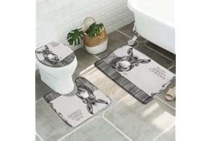 SATRTUD 3pcs Farmhouse Donkey Bathroom Sets with Non-Slip Rug,Toilet Lid Cover and Bath Mat,Funny Rustic Grey Animal Horse Daisy Western Barn Country Wooden Fence Country Bathroom Carpet Bath Mat Toilet Rugs