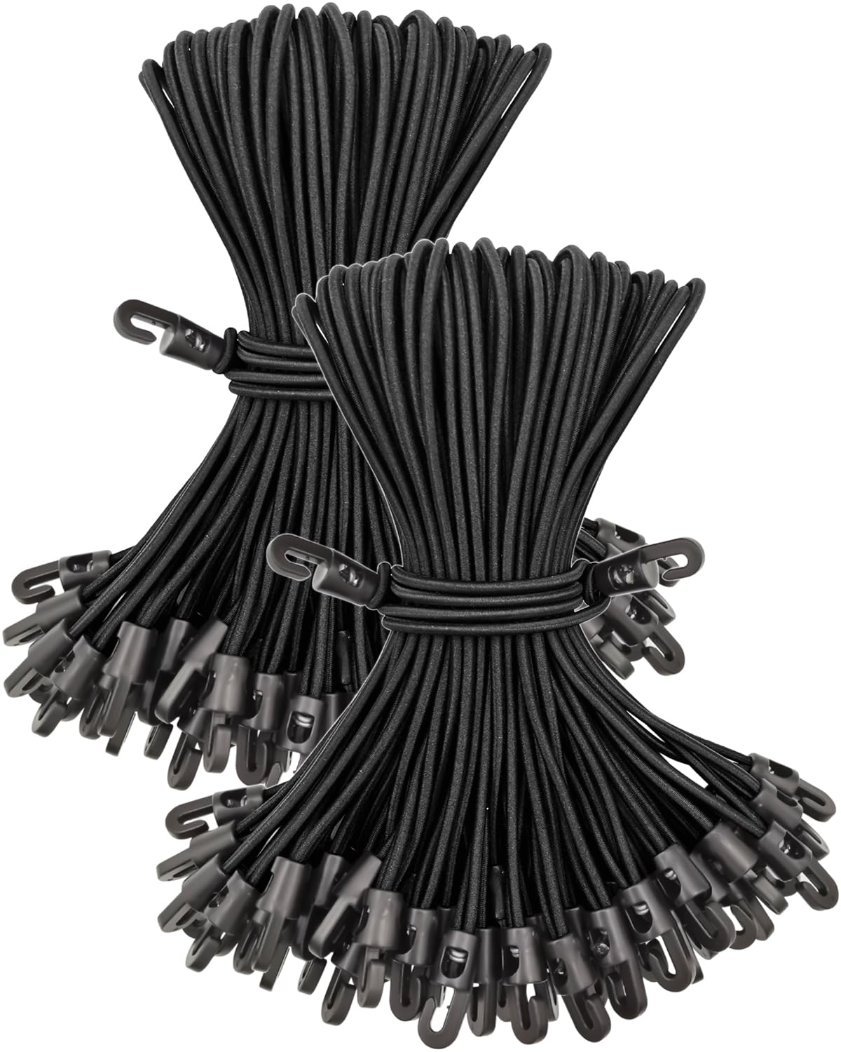 BINCKIN Small Bungee Cords with Hooks 100 Pcs, Short Bungees with Hooks 10 Inch, Tarpaulin Hooks for Camping Tarp, Tents, Canopy and Fixings (Black)