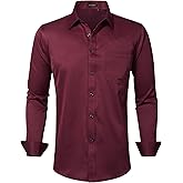 HISDERN 305 Men's Dress Shirt Wrinkle-Free 4-Way Stretch Quick Drying Breathable Long Sleeve Business Formal Shirts