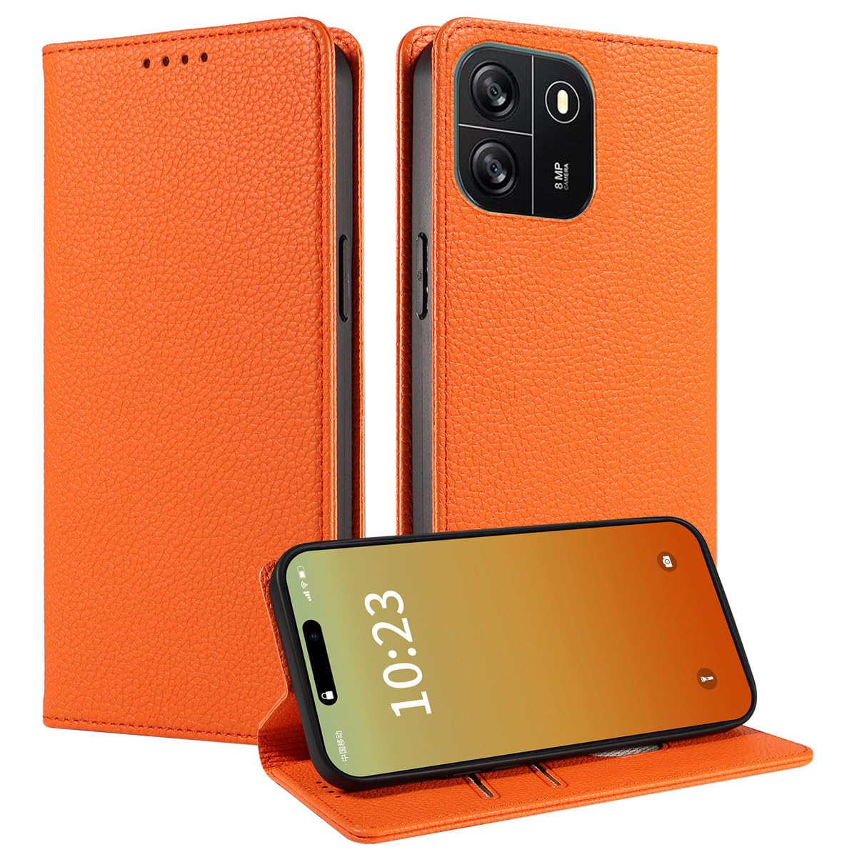 MOJIA Case for Blackview Wave 6C, [Strong Magnetic Closure] Premium PU Leather Wallet Case Flip Phone Cover, Card Holder Multifunctional Case. Orange — image 1