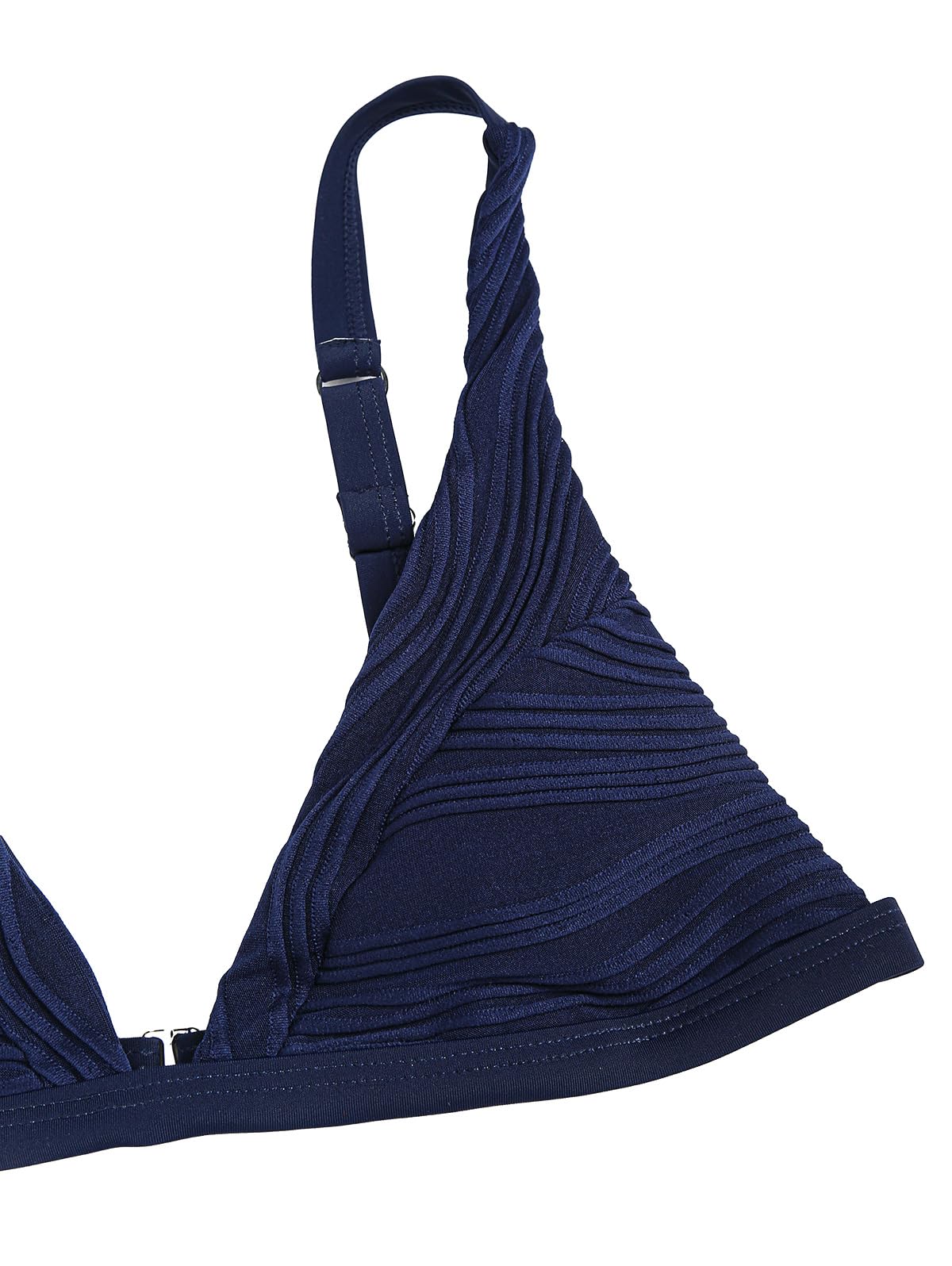 ZAFUL Bikini Sets for Women Triangle Textured Plunging High Cut Cheeky Bikini Swimsuits Two Piece Bathing Suits(0-Deep Blue,M) - Image 5