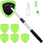 Potchen 8 Pcs Car Windshield Cleaner Tool Kit with Extendable Handle, Microfiber Towel Pads, Brush, Empty Spray Bottle for Auto Glass Wiper Suvs Rvs & Home Windows (Green)
