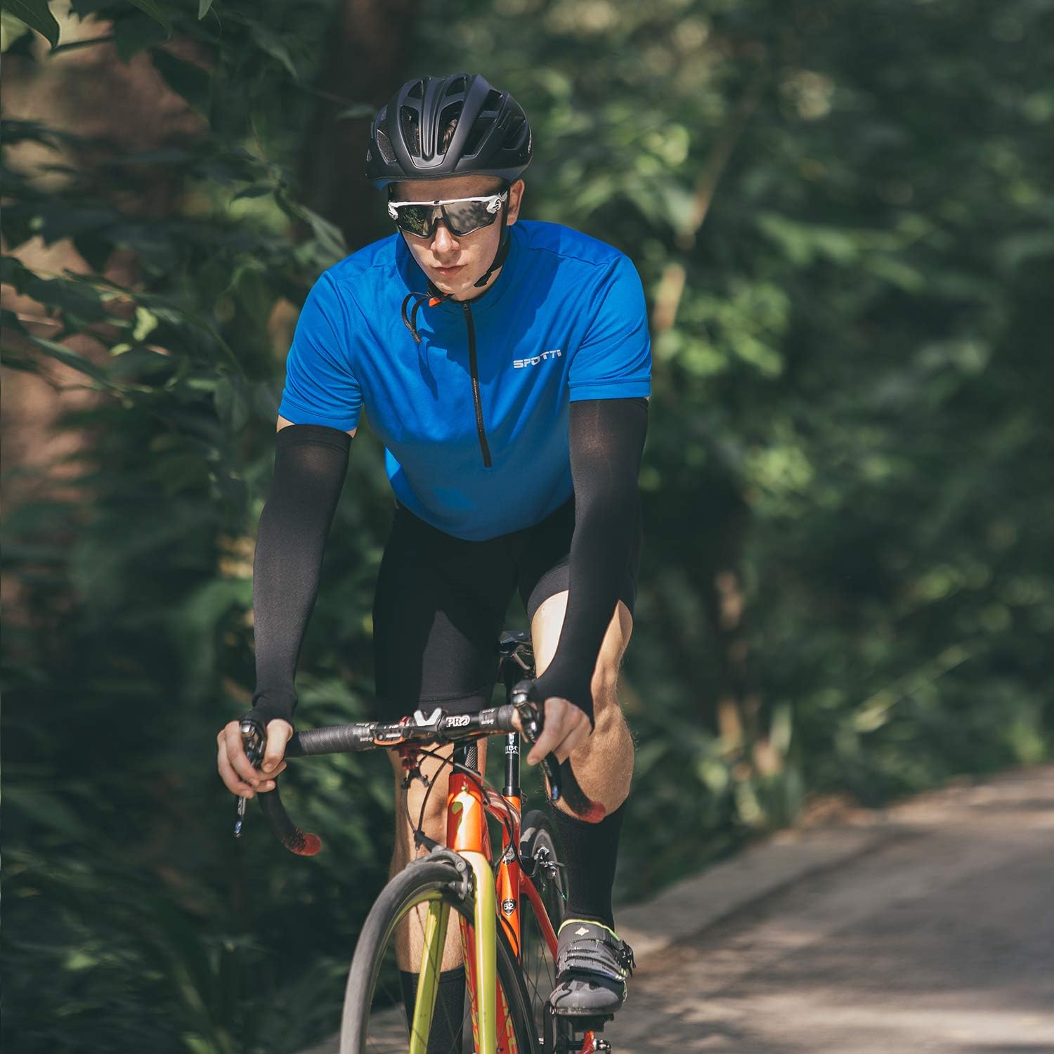 Spotti Men's Cycling Bike Jersey Short Sleeve with 3 Rear Pockets- Moisture Wicking, Breathable, Quick Dry Biking Shirt : Clothing