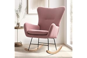 Bonzy Home Velvet Rocking Accent Nursery Chair Small Upholstered Glider Rocker Chair for Baby Nursery Padded Seat with High Backrest Armchair Comfy Side Chair Bedroom Living Room Chair, Pink
