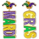 MardiGras Letter Earrings for Women Mask Clown Hat Lobster Letter Carnival Dangle Earrings Statement Mardi Gras Jewelry Gifts Accessories for Women