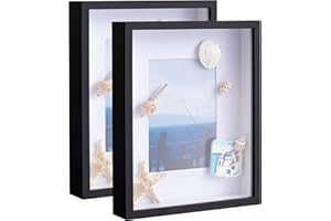 eletecpro 8x10 Shadow Box with Glass Cover Set of 2, Display 5x7 Picture with Mat, Deep Display Case for Memorabilia, Wedding, Flowers and Gifts, Black