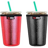 HEYSKAY Insulated Coffee Cup Sleeves Reusable Neoprene Iced Coffee Sleeve for Hot Cold Drinks Coffee Sleeve for 22-24oz Coffee Cups(M,Red/Black)