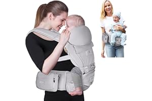 FRUITEAM Baby Carrier Newborn to Toddler - Safe and Reliable Baby Carrier with Hip Seat, Ergonomic 6-in-1 Baby Carrier with Head Support, Great for Travel and Outdoor Activities
