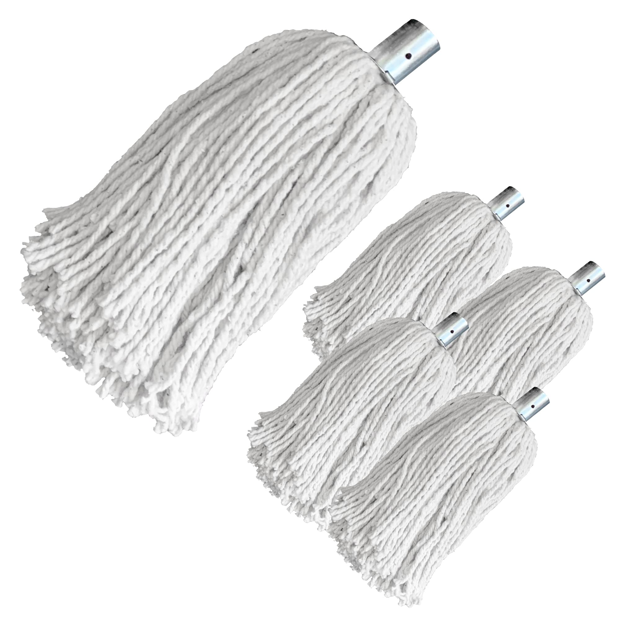 Pack of 5 Industrial Mop Heads Replacement, PY.12 Pure Yarn Cotton Mop with Galvanised Socket, Heavy Duty Heads for All-Around Floor Cleaning